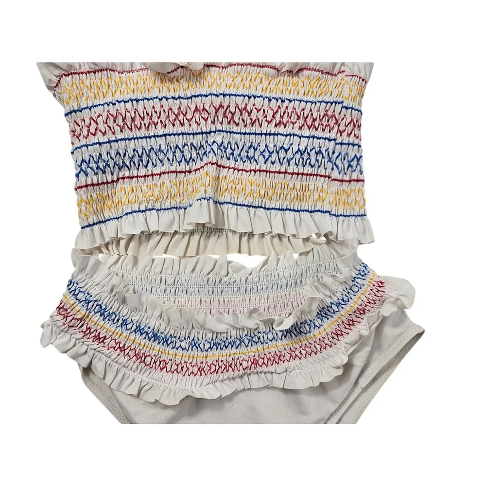 Juniors Bandeau Tube Top Bikini Bathing Suit Rainbow Frill Large